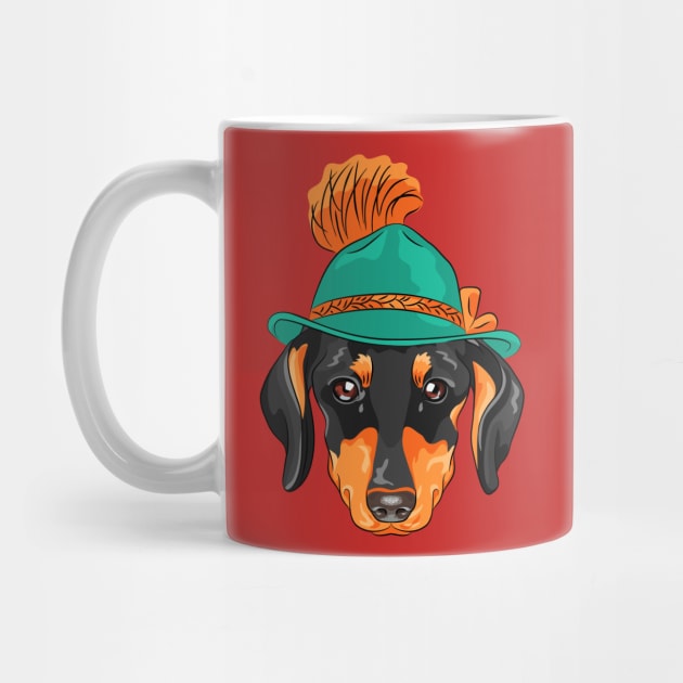 Dachshund dog in a green tyrolean hat by kavalenkava
